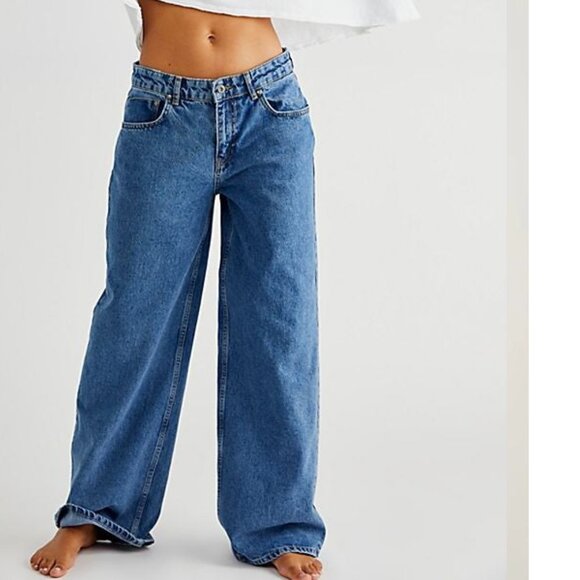 NEW Ragged Priest Release Low Rise Baggy Y2K Denim Jeans Mid Blue 24 - Picture 1 of 13